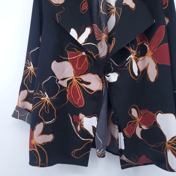 Retro 70s Modern Hippie Floral Earth Tone Notch Lapel Trapeze Jacket Roll Cuff S - Picture 5 of 14